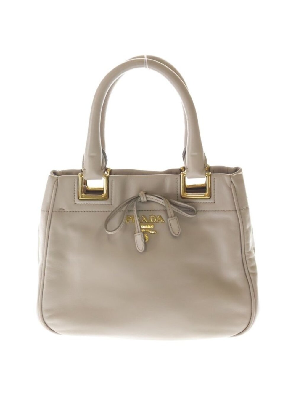 Prada Ribbon 2-Way Shoulder Bag Greige Leather Gold